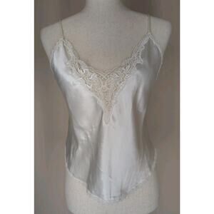 Vintage Indulgence Ivory Satin Lace and Pearl Trim Cropped Camisole Size 34 USA